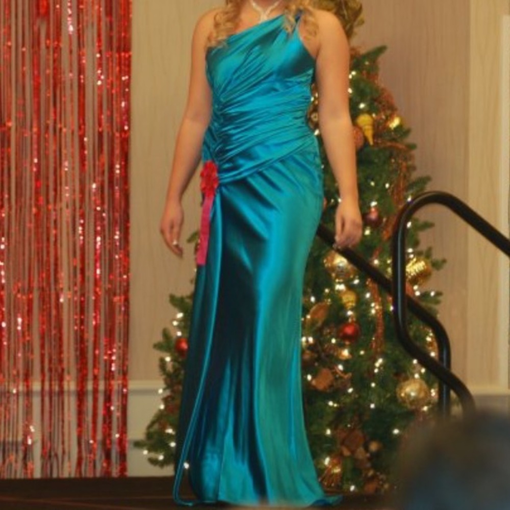 Teal Pageant Dress w/ Rhinestone Strap